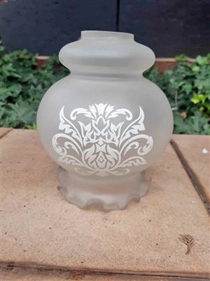 Antique frosted glass lampshade with etched pattern 
