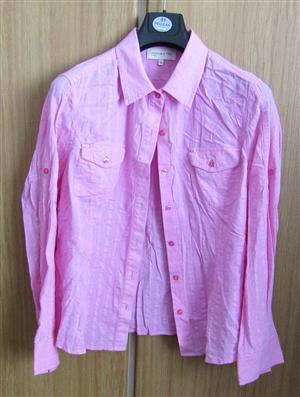 Jones New York Sport Button Up Shirt - 100% Cotton, Female, Pink, XL