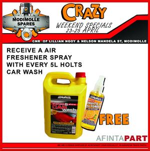 Receive a FREE Air Freshener Spray with Every 5L Holts Car Wash you buy!
