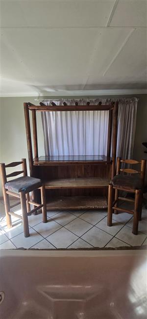 Wooden Bar with Bar Stools