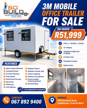 3m Mobile Office Trailer For sale on order