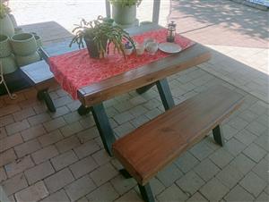 Outdoor table with 2 benches