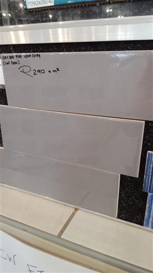 Metro Tiles / Subway Tiles Flat 100x300mm Shiny Dove grey 