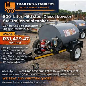 Diesel Bowser/ Mini Tanker/  Fuel Trailer 500 liter Mild steel