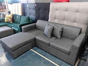 L-shaped couch charcoal grey/ black