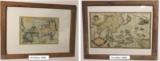 Wooden Framed Old Style Map Pictures