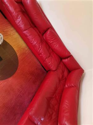  Genuine leather corner couch. Red, tailor-made