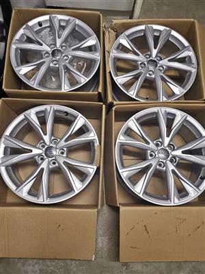 18" new Audi mags,Q2, Q3, A3, A4, VW Golf, VW Caddy etc.set with nuts & lock nuts R6700.