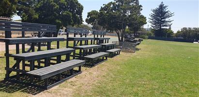 School sports field benching, school desks and all outdoor furniture made from recycled plastic.