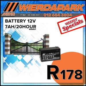 Battery 12V 7AH/20 Hour ONLY at Wierdapark Midas!