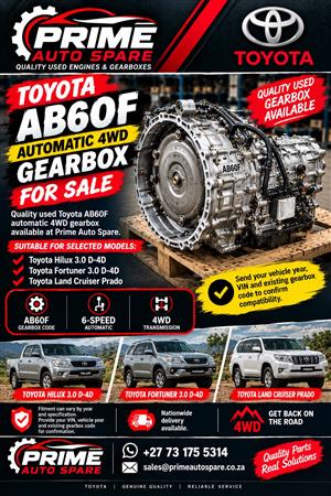 Used Toyota AB60F 6-Speed Automatic 4WD Gearbox For Sale.