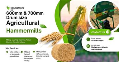 700mm drum size HAMMERMILLS- 15Kw Petrol or diesel or 4Kw electric