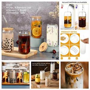 4pc Glass Cups with Lids and Straws  Available on order only