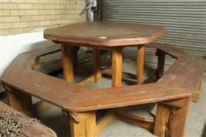 BROWN BENCH AND PATIO TABLE SET(S064448A)