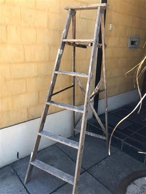 Vintage 6-Step Wooden Ladder for general use or as a deco item 