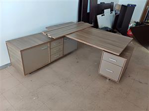 L shape disasembled work desk with drawers and cabinets light oak finnish