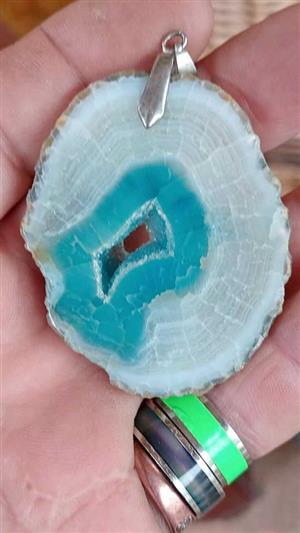 Brazilian Blue agate  silver pendant