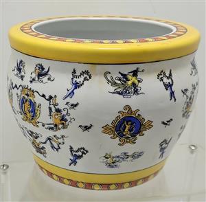 Vintage Italian Hand-Painted Ceramic Planter / Cachepot