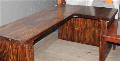 L-shaped brown table S044013C #Rosettenvillepawnshop