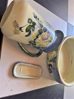 Pitcher and bowl set plus soap holder