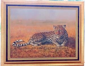 Stunning Oil Painting Leopard with Gold frame