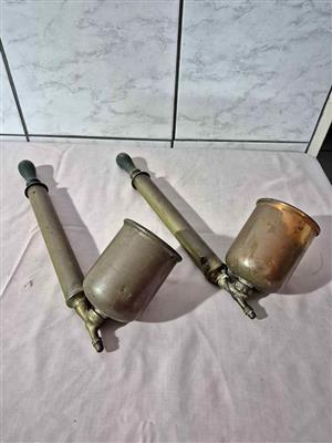 2 x Vintage Rega brass and copper insect or pesticide sprayers,