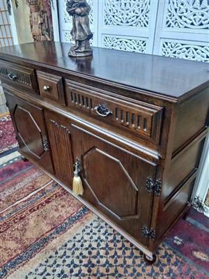 Vintage Dark Wood Sideboard with Ornate Hardware