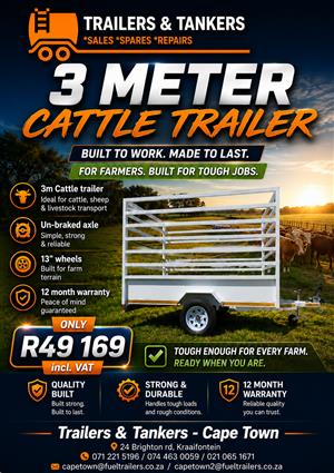3m non braked cattle trailer