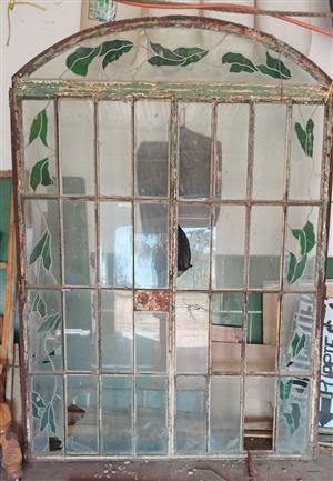  VINTAGE ARCHITECTURAL SALVAGE – STUNNING ARCHED STEEL DOUBLE DOORS 