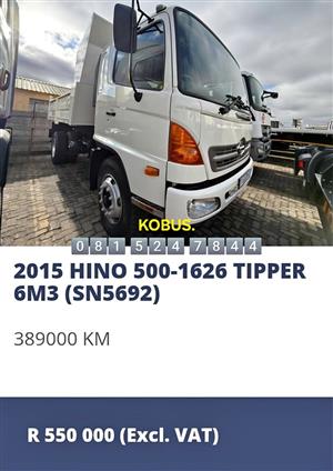 2015 HINO 500 1626 6m3 TIPPER