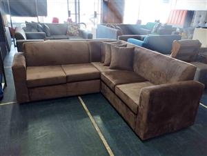 L-shaped corner couch- brown velvet