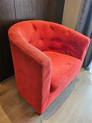 Red suede arm chair 