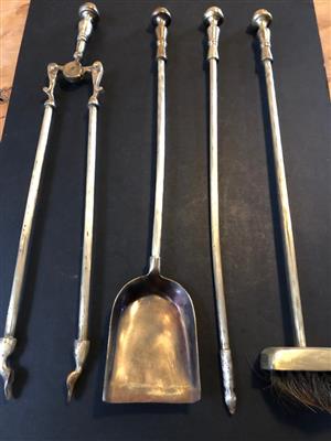 Antique large brass set of Fire-irons / fireiron - ornate and detailed