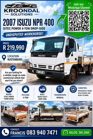 2007 Isuzu npr 400 sitec power 4 ton drop-side