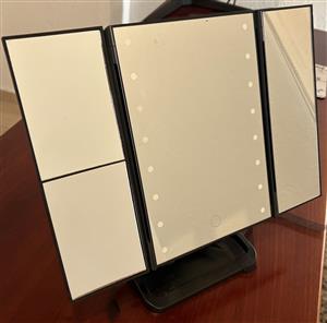 3-Way LED Desktop Makeup Mirror - Black Trifold