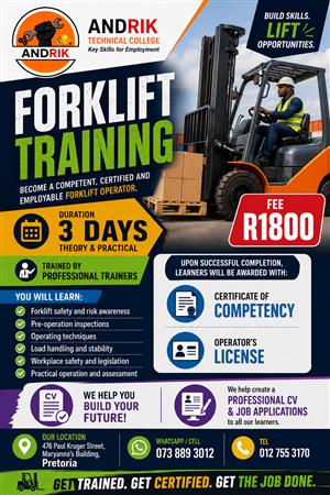 FORKLIFT TRAINING IN PRETORIA AT ANDRIK TECHNICAL COLLEGE
