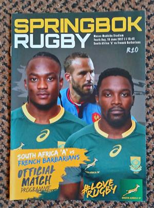 South Africa A vs French Barbarians Rugby Match Programme