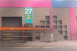 C27 – 188m² Factory, Manufacturing, Distribution Space To Let