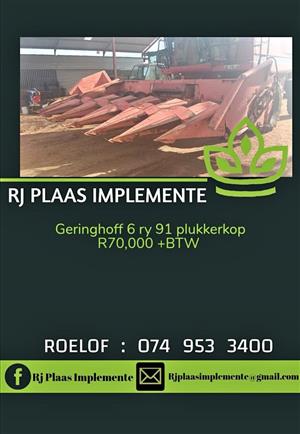 Geringhoff 6ry 91 plukkerkop /Mielie tafel