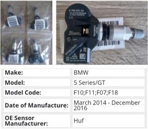 Bmw 5 series TPMS tyre pressure monitor sensors and valve stems 