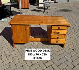 SOLID PINE WOOD OFFICE DESK WITH DRAWERS & STORAGE CABINET