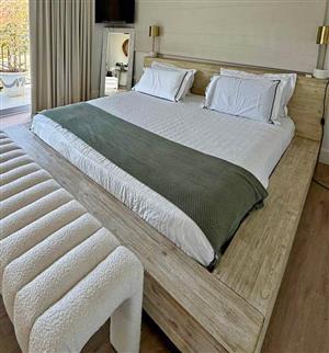 King extra length wooden bed base frame connected to headboard.Excludes mattress.