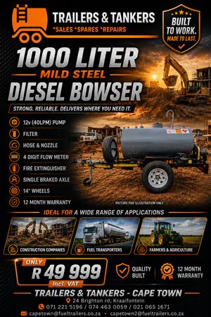 1000 liter mild steel diesel bowser trailer