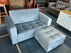 Two seater couch & ottoman- light grey velvet