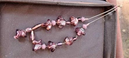 Antique amethyst purple pressed Czech glass flower and bicone beads