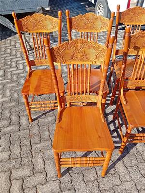 Set of 8 Vintage Oregon Pine Pressed-Back Dining Chairs