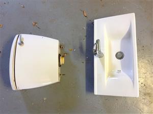 Bathroom sink and toilet flush unit