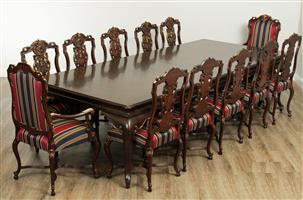 Large french louis XV style custom quality dining Set, Table & 12 Chairs