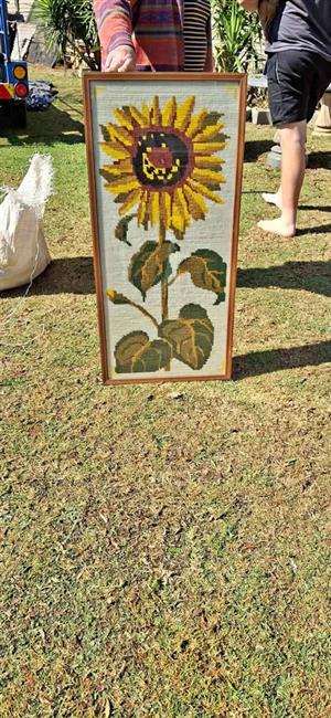 Large framed needlework tapestry