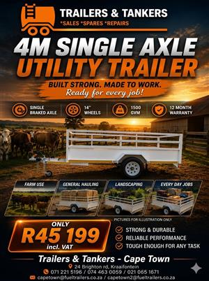 UTILITY TRAILER, 3 METER, BRAKED SINGLE AXLE